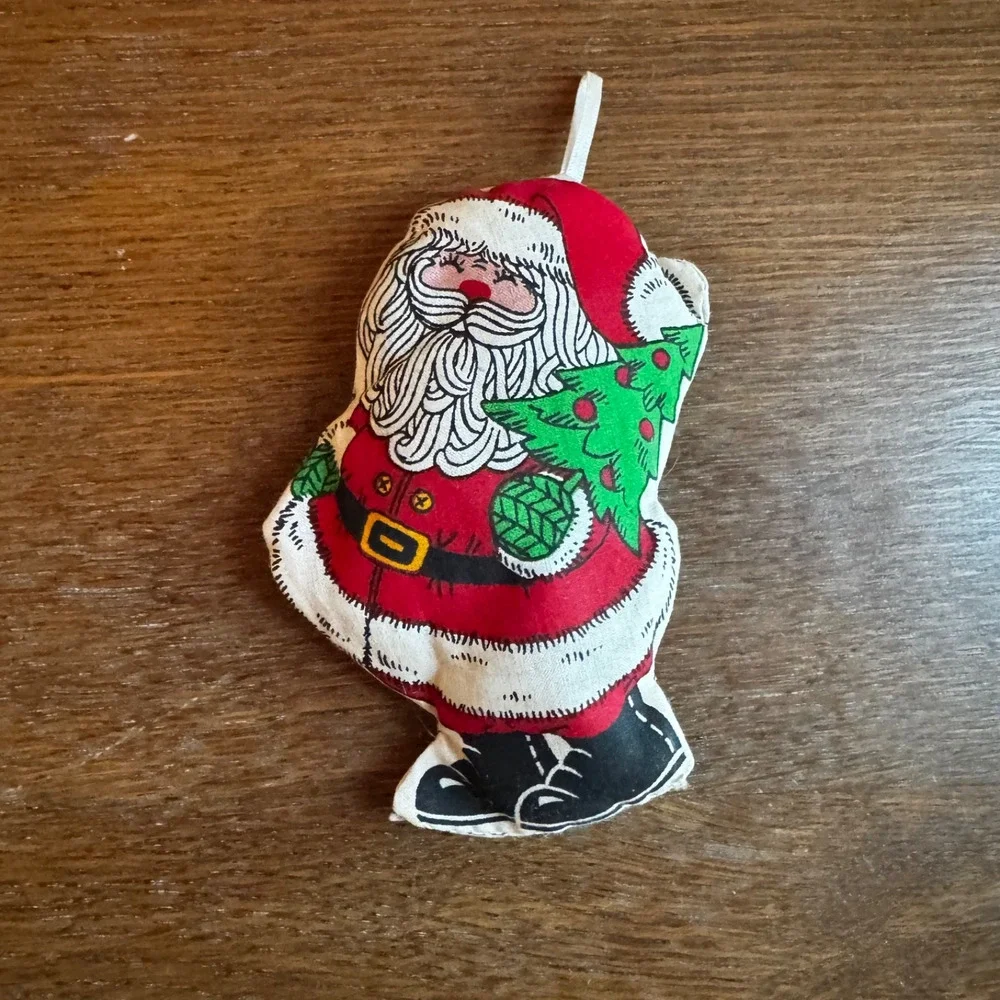VTG‎ 5 Christmas Ornament Santa Plush Handmade Hand Sewn Fabric Pattern Panel